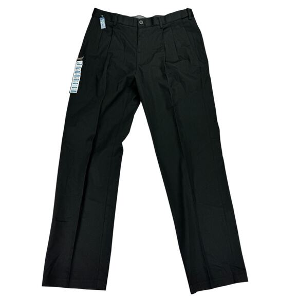 Haggar Mens Premium No Iron Classic Fit Pleated Stretch Dress Pants Black 34x32 - Picture 1 of 4
